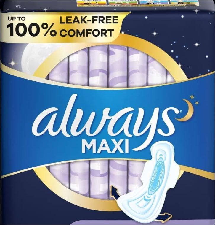 Photo 1 of Always Maxi Overnight Pads with Wings, Size 5, Extra Heavy Overnight, Unscented, 24 Count 