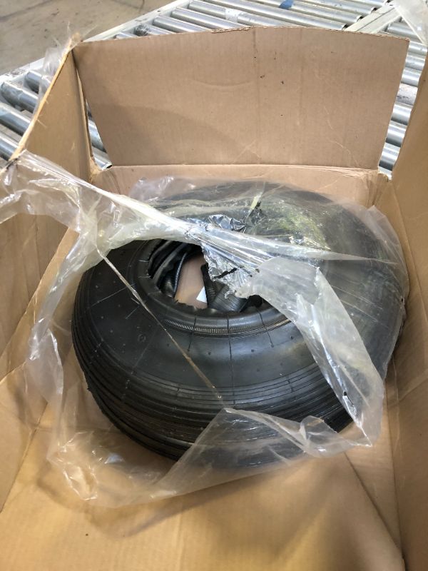 Photo 2 of (2-Set) AR-PRO 4.80/4.00-8" Tire and Inner Tube Set - Universal Replacement Tires and Inner Tubes with 15.5" Outer Tire Diameter and 4.80" Tire Width - Fits on Dollies, Trolleys, Wagons, and More