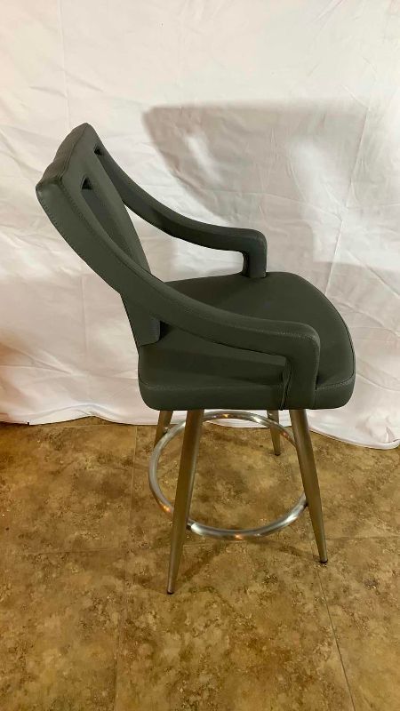 Photo 2 of  ARMEN LIVING MAXEN GRAY FAUX LEATHER AND BRUSHED STAINLESS STEEL SWIVEL BAR STOOL 41” TALL