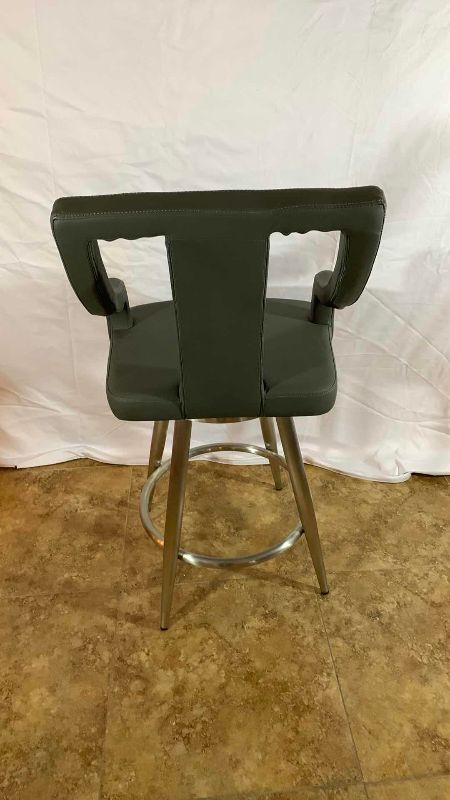 Photo 3 of  ARMEN LIVING MAXEN GRAY FAUX LEATHER AND BRUSHED STAINLESS STEEL SWIVEL BAR STOOL 41” TALL