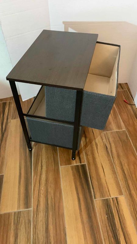 Photo 2 of FABRIC END TABLE WITH WOODEN TOP 18” X 12” H 21”