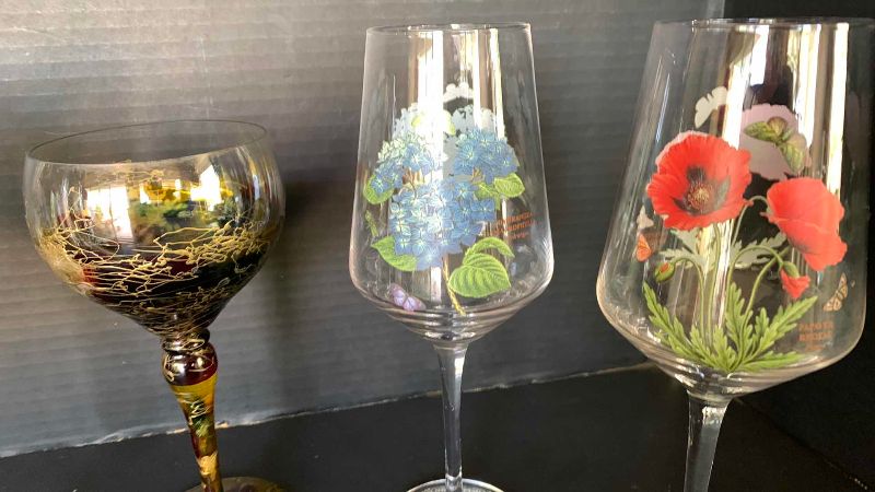 Photo 1 of 5-FLORAL DESIGNED WINE GLASSES