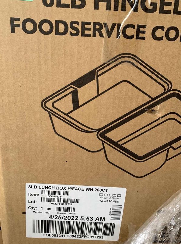Photo 1 of CASE OF DOLCO 200 8LB LUNCH BOX H/FACE WHITE CONTAINERS