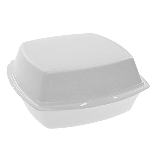Photo 1 of CASE OF 500 PACTIV CONVENTIONAL FOAM HINGED LID CONTAINER 6" X 6" H 3"