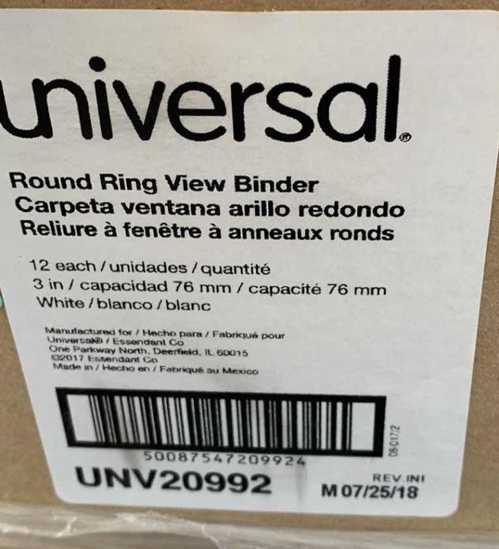 Photo 1 of CASE OF TWELVE UNIVERSAL ROUND 3 RING BINDERS MODEL UNV20992