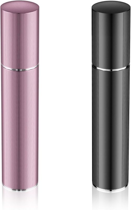 Photo 1 of 2Pcs 8ml mini perfume travel refillable atomizer cologne sprayer bottle perfume sampler travel essentials for women (Black&Pink)
