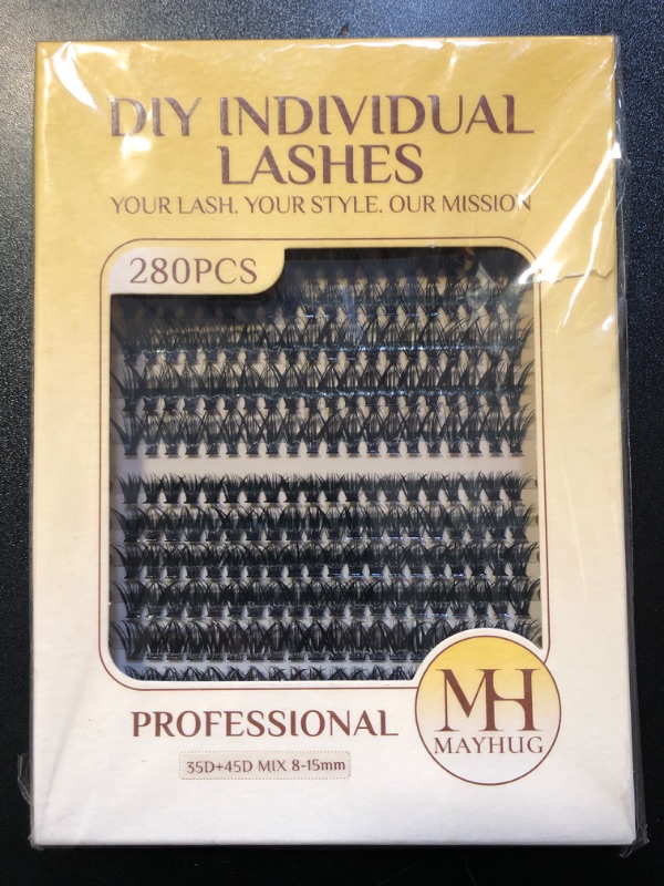 Photo 1 of Mayhug Individual Lashes 280 Pcs Lash Clusters 8-15MIX Cluster Lashes DIY Eyelash Extensions Volume Lash Clusters D Curl 35D 45D Individual Lashes Cluster 0.05D False Eyelashes Natural Look
