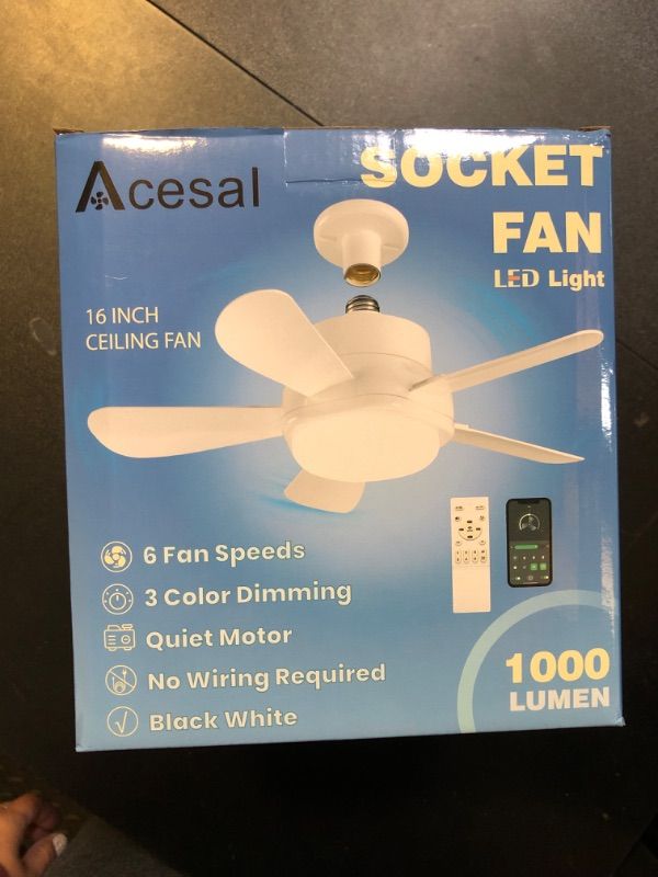 Photo 3 of Acesal 16 Inch Socket Fan Light with E26/E27 Base: Small Screw in Socket Ceiling Fan Light with Remote & App Control 6 Speed 3 Color Dimmable for Bedroom Living Room Kitchen Garage Home Office