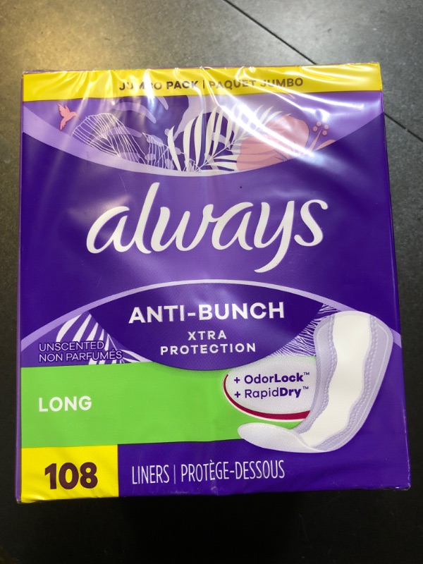 Photo 2 of Always Anti-Bunch Xtra Protection Daily Liners Long Unscented, Anti Bunch Helps You Feel Comfortable, 108 Count (Packaging May Vary) Long 108