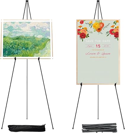 Photo 1 of 2 Pack - Black Easel Stand for Display Wedding Sign & Poster,Adjustable Easels for Display Poster Board Stand,Collapsable Portable Metal Painting Easel Tripod for Floor (Black 2PC) - HEIGHT UNKNOWN