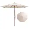 Photo 1 of 10 ft. Wood Table Market Patio Umbrella w/8 Bamboo Ribs Pulley Lift & Ventilation Hole
