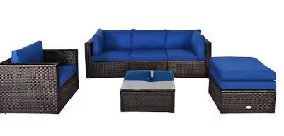 Photo 1 of Island 6-Piece Wicker Patio Conversation Set with Navy Cushions-- BOX 1 OF 4 
