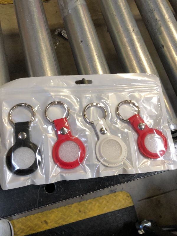 Photo 1 of 4 Pack Airtag Holder, Air Tag Keychain, PU Leather Airtag Case, Air Tagsmate for Luggage, Comes with Ring Metal Snap Keyring for Luggage, Keys, Pets, Kids Bag