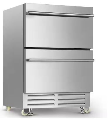 Photo 1 of 24 in. 4.9 cu. ft. 145 Cans (12 oz.) Built-In Outdoor Under Counter Drawer Beverage Fridge, Stainless Steel Door


