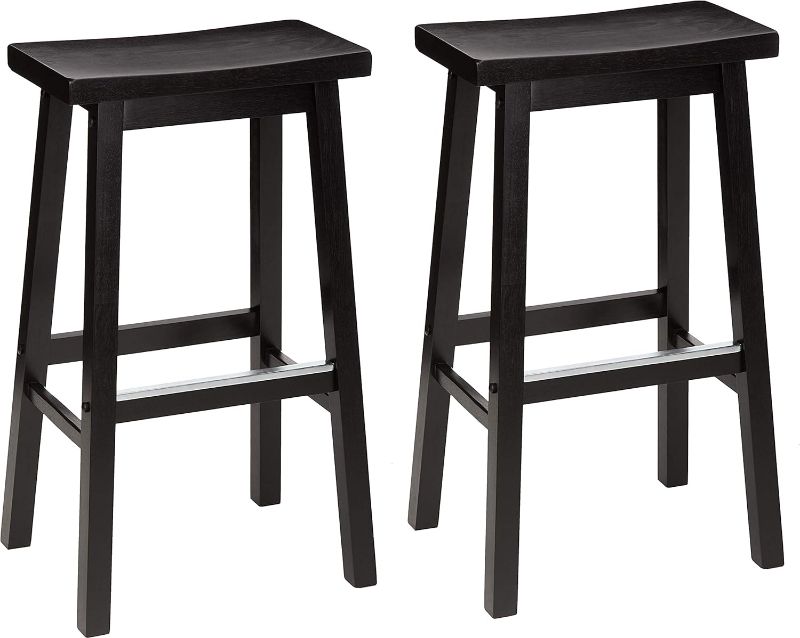 Photo 1 of Amazon Basics Solid Wood Saddle-Seat Kitchen Counter Barstool, 29-Inch Height, Black - Set of 2***FACTORY SEALED***