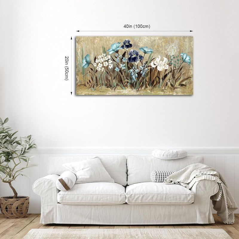 Photo 3 of (READ FULL POST) VEAEE Flowers Canvas Wall Art, Floral Canvas Pictures, Living Room Wall Decor, Wildflowers Botanical Canvas Prints Painting Abstract Artwork Bedroom Office Kitchen Home Decoration 20"x 40" Wrapped Canvas W40" X H20" Brown