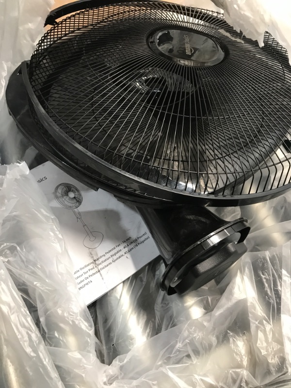 Photo 1 of **PARTS ONLY**NON REFUNDABLE**
Amazon Basics 16-Inch 3-Speed Pedestal Floor Fan, Standing Fan for Home, with Oscillating Dual Blades, AC Motor, With Remote Control, Timer, Tilted Head, Black