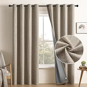 Photo 1 of ***STOCK PHOTO REFERENCE ONLY***CUCRAF Full Blackout Window Curtains 84 inches Long,Faux Linen Look Thermal Insulated Grommet Drapes Panels for Bedroom Living Room,Set of 2(52 x 84 inches, Light Khaki)
