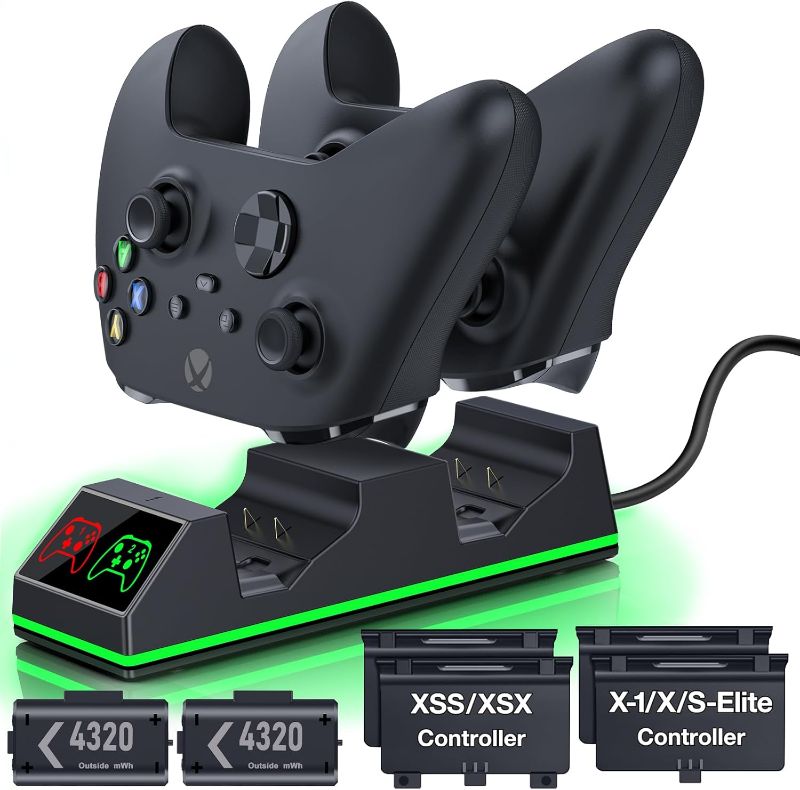 Photo 1 of ***STOCK PHOTO REFERENCE ONLY***Controller Charger Station with 2x4320mWh Rechargeable Battery Pack for Xbox Series X/S Controller, Charging Dock for Xbox Controller Battery Pack with 4 Batteries Cover for Xbox One/X/S/Elite
