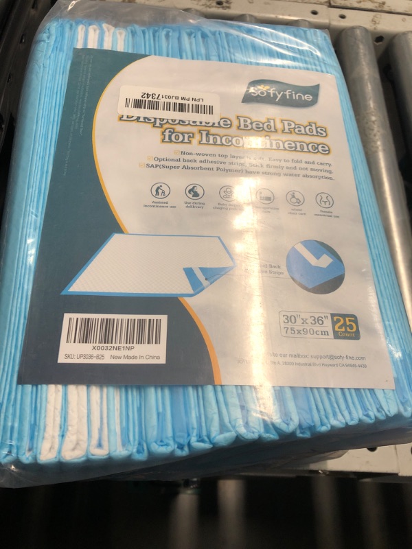 Photo 2 of ***FACTORY SEALED***SOFYFINE Bed Pads with Adhesive Strip 30"x36" Thicken Elderly Adults Incontinence Underpads Disposable,Heavy Duty Absorbent Chucks Waterproof,XL Extra Large Puppy Pee Training Pad[25 Pads]