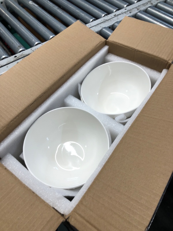 Photo 2 of Artena Cereal Bowls 26 OZ, Ceramic Soup Bowls For Kitchen, Embossment Bowls For Rice Pasta Salad, White Bowls For Breakfast Lunch Dinner, 6 Inch, Set Of 6, Dishwasher & Microwave Safe, Pinstripe