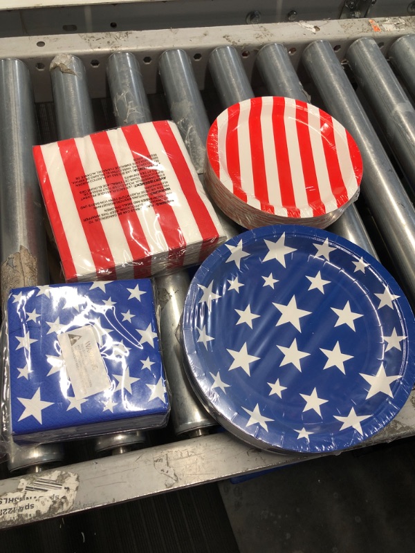 Photo 1 of  Patriotic Party American Stars & Stripes Paper Dessert Plates, dinner plates, and napkins (25 count each)
