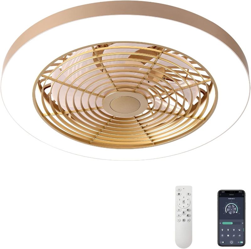 Photo 1 of (READ FULL POST) Low Profile - 20" Smart Bladeless ceiling fans with Light and Remote,3 Colors Dimmable LED 6 Speeds 8 Blades Enclose for Adult Kids Living Room Bedroom