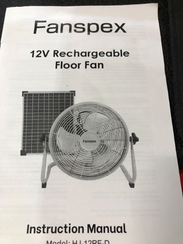 Photo 2 of **MINOR DAMAGE READ NOTES**
14" Portable Solar Rechargeable Floor Fan, 15600 mAh 20W Solar Panel Powered Battery, 40dB Quiet Operation (5.3m/s Airflow)