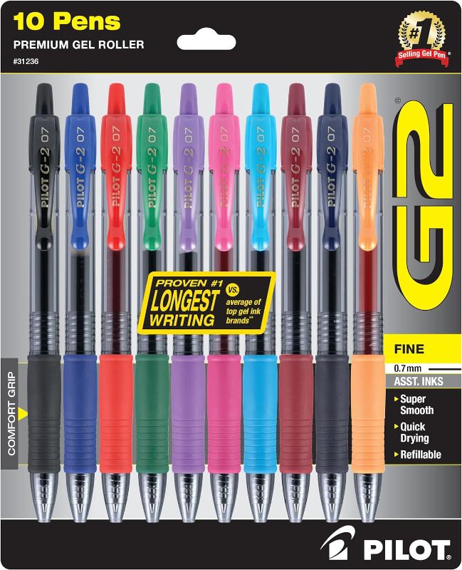 Photo 1 of **NON-REFUNDABLE**
Pilot, G2 Premium Gel Roller Pens, Fine Point 0.5 mm, Assorted Colors, Pack of 10