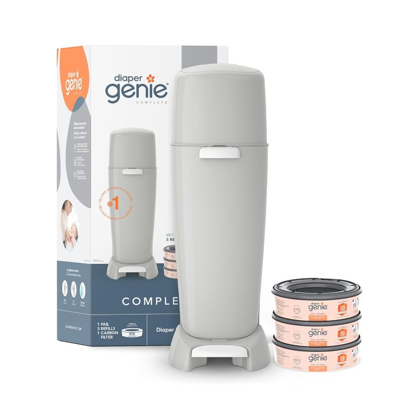 Photo 1 of ***USED - ONLY 1 REFILL INCLUDED - SEE PICTURES***
Diaper Genie Complete Diaper Pail (Grey) with Odor Control | Includes 1 Diaper Trash Can