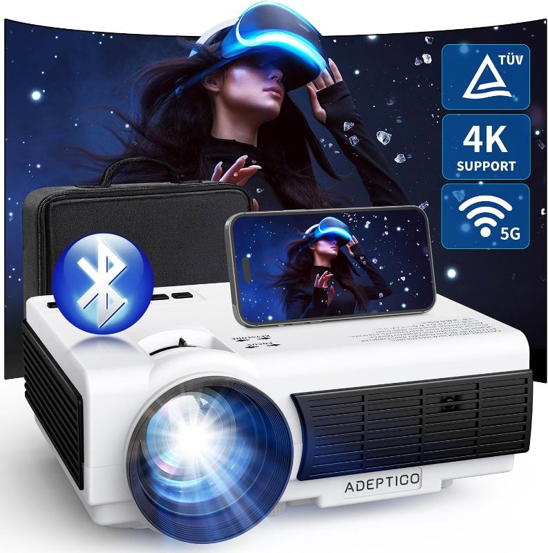 Photo 1 of [Eyesafe Display] Projector with WiFi and Bluetooth, ADEPTICO 450 ANSI 5G WiFi Native 1080P Portable Projector w/ Bag, 4K Support, Zoom, Outdoor Movie Mini Projector for iOS/Android/TV Stick/HDMI/USB