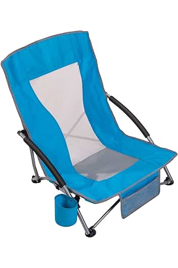 Photo 1 of **MINOR DAMAGE READ  NOTES**
AsterOutdoor Low Sling Beach Chair Folding Lightweight Mesh Back Sand Chair Supports 250lbs, Blue
