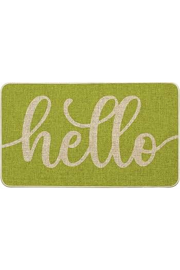 Photo 1 of  Hello Doormat Green/Natural Script, 24" x 36"
