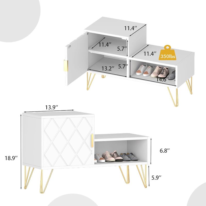 Photo 5 of (READ FULL POST) yoyomax Storage Bench with 2 Compartments & Adjustable Shelf, Holds up to 350lb Shoe Rack for Entryway/Hallway(30in, White)