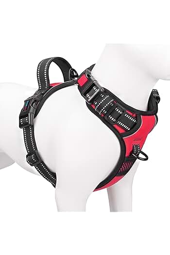 Photo 1 of (LARGE)PHOEPET No Pull Dog Harnesses for Small Dogs Reflective Adjustable Front Clip Vest with Handle 2 Metal Rings 3 Buckles [Easy to Put on & Take Off](large, Red)
