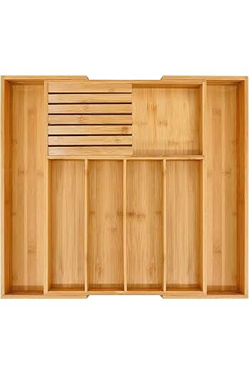 Photo 1 of (READ FULL POST)  Supplier: Bamboo Wood Drawer Organizer, Silverware Drawer Organizer, Kitchen Drawer Organizer with Drawer Dividers and removable knife block. – 12.75-22 x 17 x 2 In (Brown)
