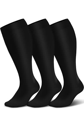 Photo 1 of (2XL) 3 Pack Plus Size Compression Socks for Women & Men, 15-20mmHg Extra Wide Calf Knee High Stockings for Circulation Support
