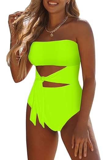 Photo 1 of (L) One Piece Strapless Tie High Cut Out Bathing Suit
