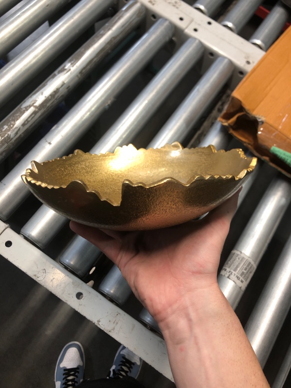 Photo 2 of (READ FULL POST) Red Co. 8.75” Gold Moon Decorative, Asymmetrical Torn, Hammered Metal Centerpiece Bowl with Sculpted Edges