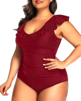 Photo 1 of (18W) Daci Ruffled Plus Size One Piece Swimsuits for Women Tummy Control Bathing Suits Flounce Vintage Swimwear
