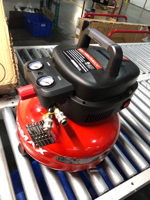 Photo 3 of ***HEAVILY USED - SEE COMMENTS***
Air Compressor, Portable Air Compressor, 6 Gallon, Pancake Air Compressor, Max 150 PSI, 2.6 CFM @90 Psi, Oil Free Small Electric Air Compressor for Car, Home and Jobsite, Red Model: 0210673