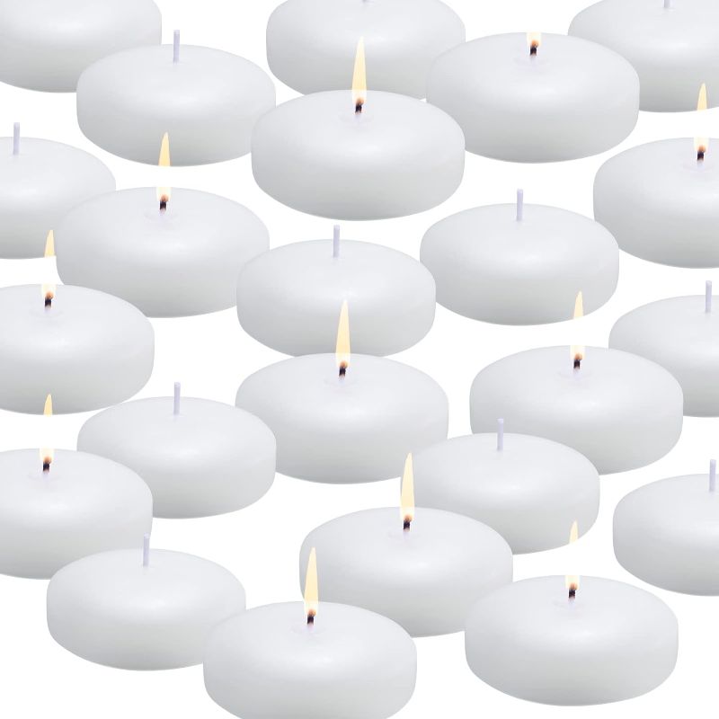 Photo 1 of (READ FULL POST) 24 Pack Floating Candles, 3” White Unscented Dripless Wax Burning Candles, for Cylinder Vases, Weddings, Party and Holiday …
