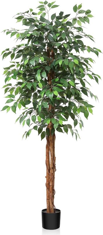 Photo 1 of 
OAKRED 6FT Silk Artificial Ficus Tree with Natural Wood Trunk and Realistic Leaves, Large Faux Plants Ficus Tall Fake Tree for Indoor Home