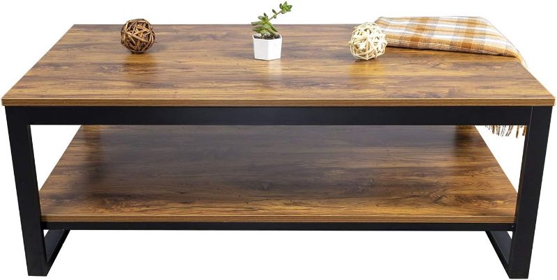 Photo 1 of 
DIMAR GARDEN Wood Coffee Table with Storage Shelf 41.7in Industrial Table for Living Room, Brown