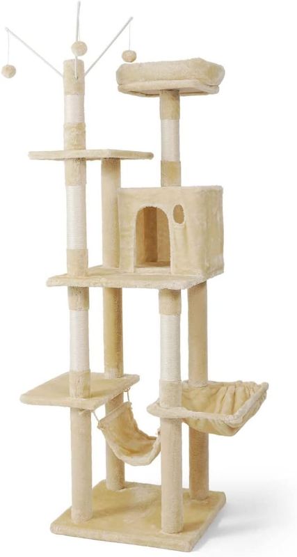 Photo 1 of 
CAPHAUS Tall Climbing Modern Indoor Play Tower for Large Cats Kittens, 70-Inch with Top Perch, Cat Cave Condo, Cat Tree w Hammock