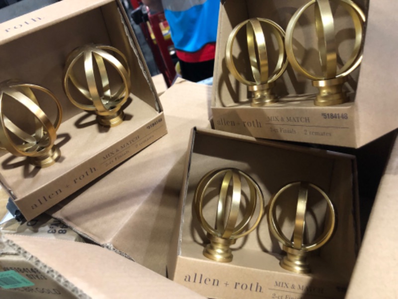 Photo 2 of (SET OF 3) allen + roth 2-Pack Brushed Gold Steel Curtain Rod Finials