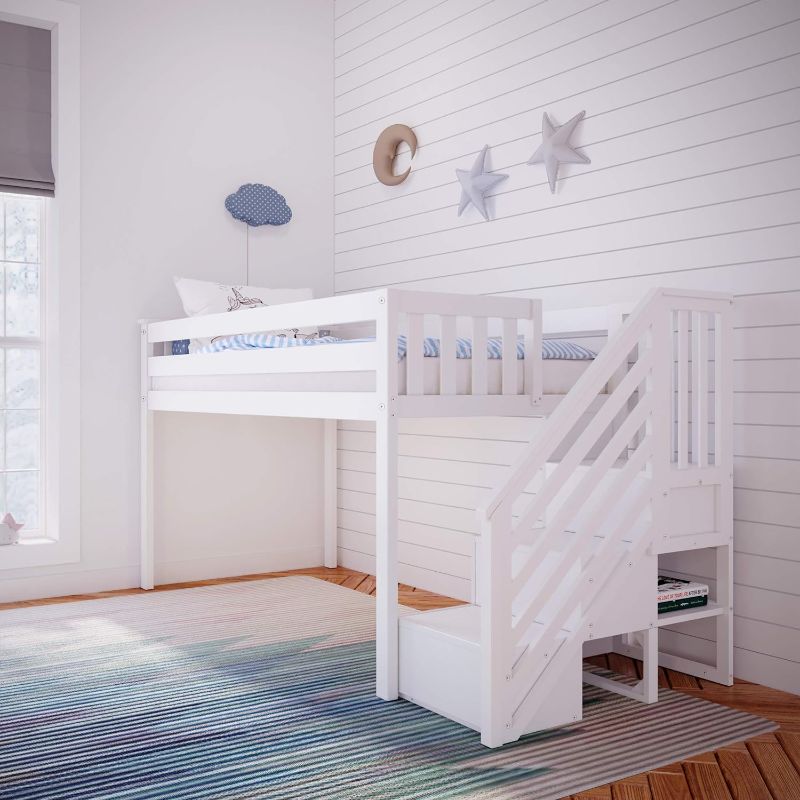 Photo 1 of **READ NOTES, SOLD FOR PARTS NON-REFUNDABLE** BOX 1 OF 2
Max & Lily Low Loft Bed, Twin Bed Frame For Kids With Stairs, White