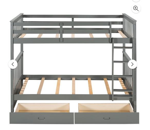 Photo 4 of **BOX 1 OF 2** Bellemave Bunk Beds with Storage Drawers, Solid Wood Twin Over Twin Bunk Beds Frame with Ladders for Kids Teens Adults (Gray)