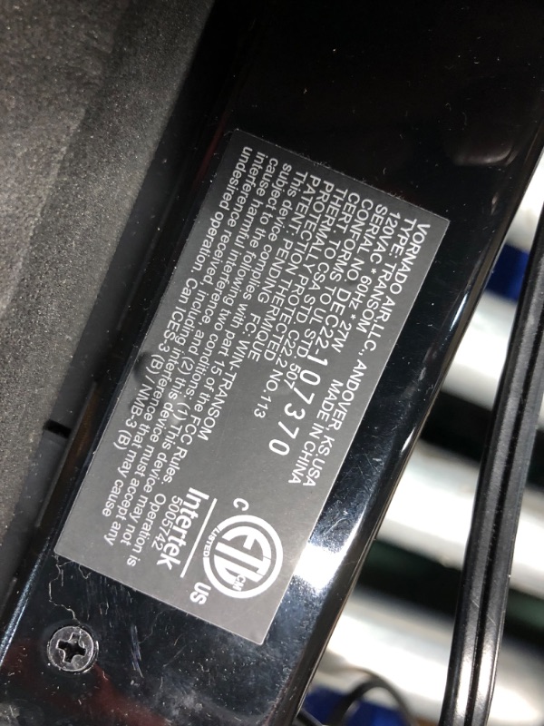 Photo 3 of ***HEAVILY USED AND DIRTY - POWERS ON - UNABLE TO TEST FURTHER***
Vornado TRANSOM Window Fan with 4 Speeds, Remote Control, Reversible Exhaust Mode, Weather Resistant Case, Black, Whole Room & 184 Whole Room Air Circulator Tower Fan, 41", 184-41", Black B