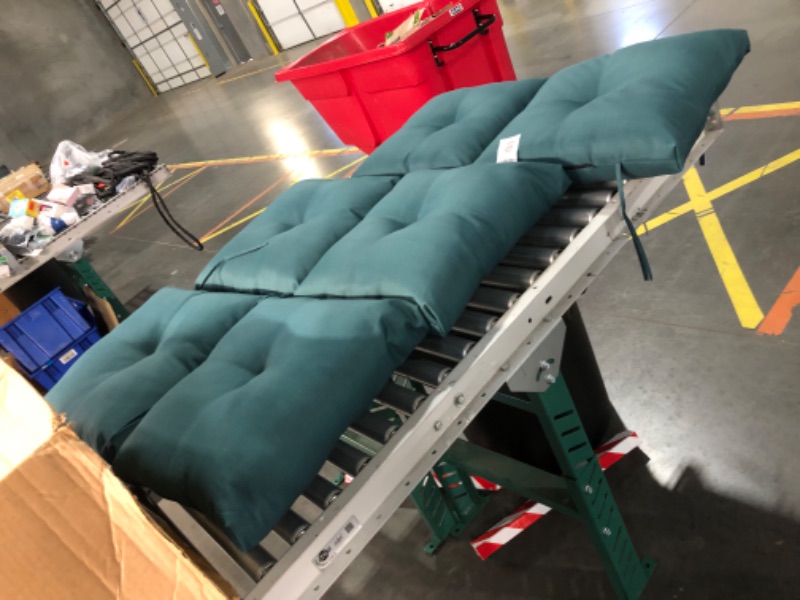 Photo 1 of (Pack of 3) Arden Selections Outdoor Plush Modern Tufted Blowfill Dining Chair Cushion, 21 x 40, Water Repellent, Fade Resistant, Tufted Cushion for Dining and Bistro Chairs, Peacock Blue Green Texture